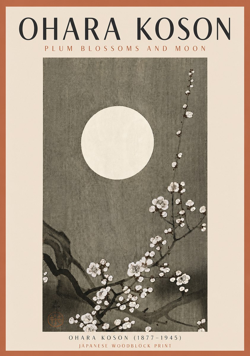 Ohara Koson Plum Blossoms and Moon No5 - Plakat