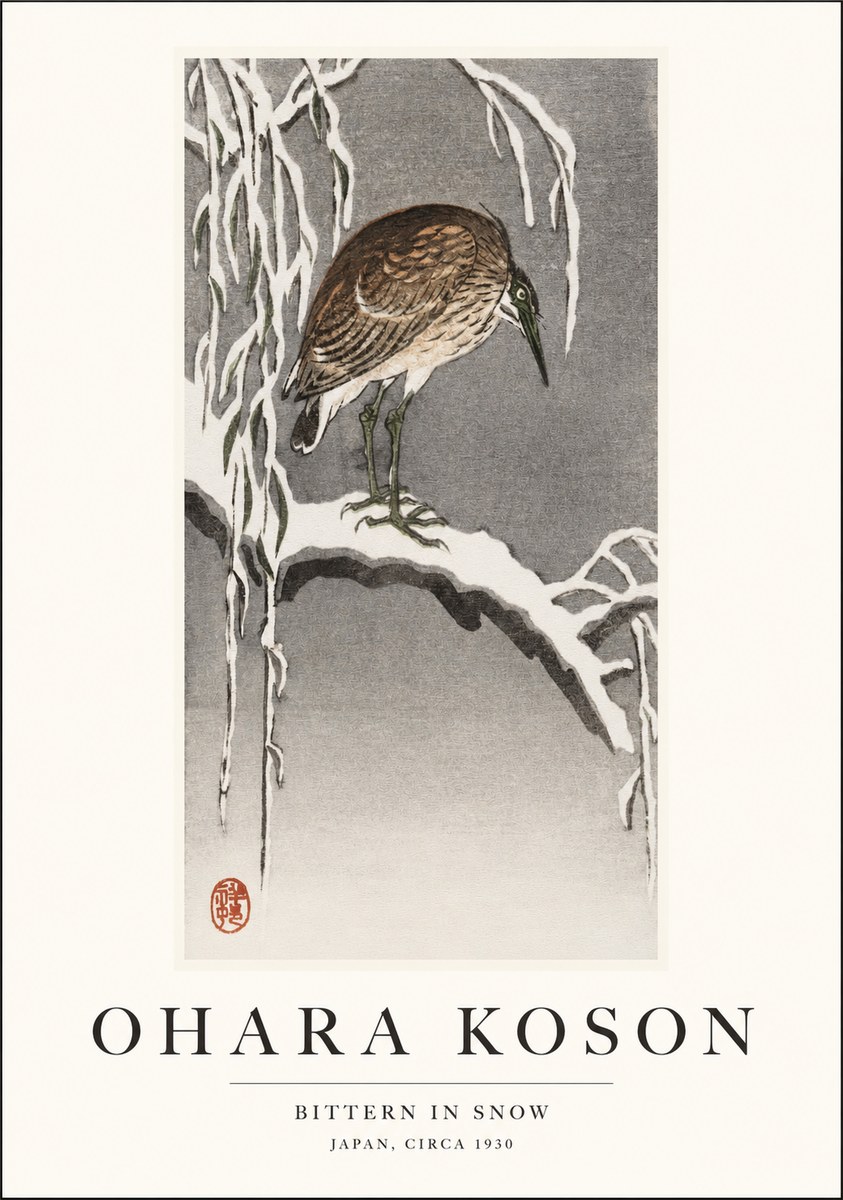 Ohara Koson Bittern in Snow No1 - Plakat