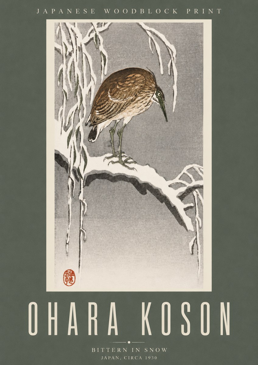 Ohara Koson Bittern in Snow No2 - Plakat