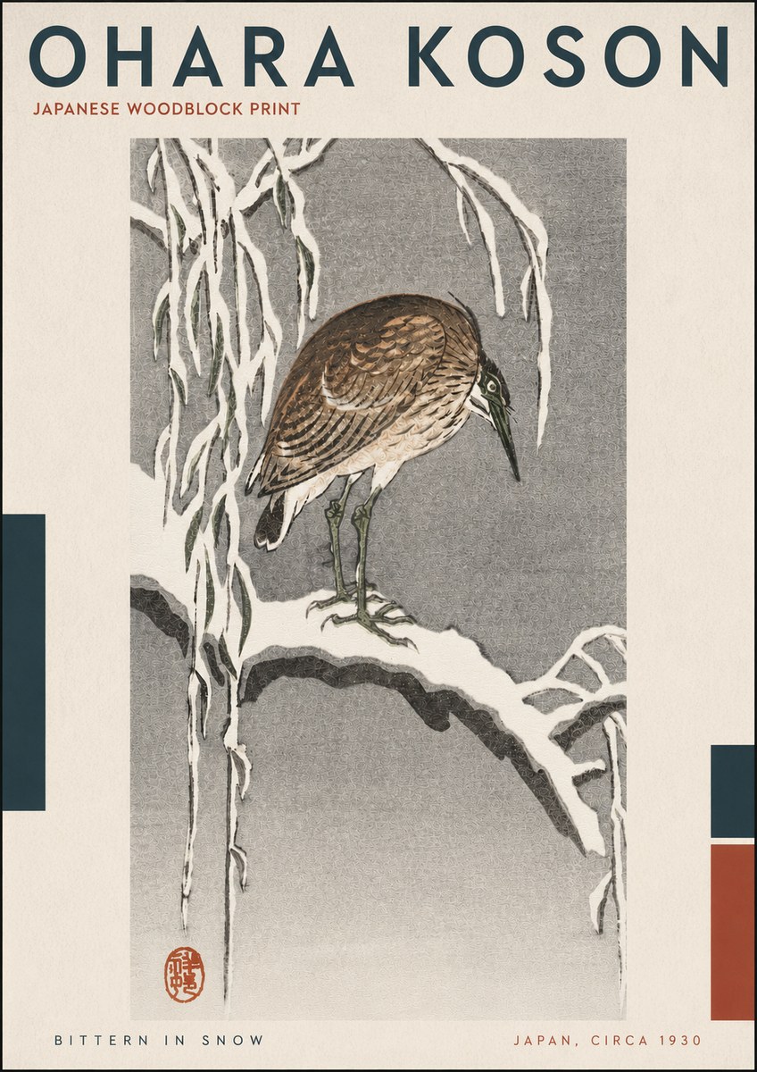 Ohara Koson Bittern in Snow No4 - Plakat