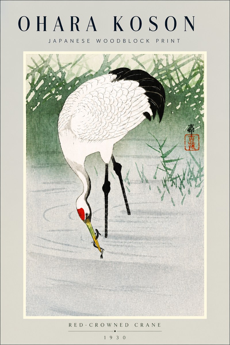 Ohara Koson Red-crowned Crane No3 - Plakat