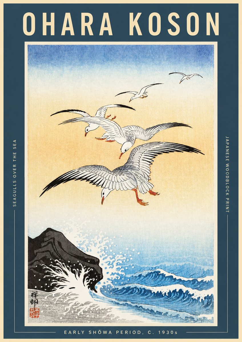 Ohara Koson Seagulls over the Sea No2 - Plakat