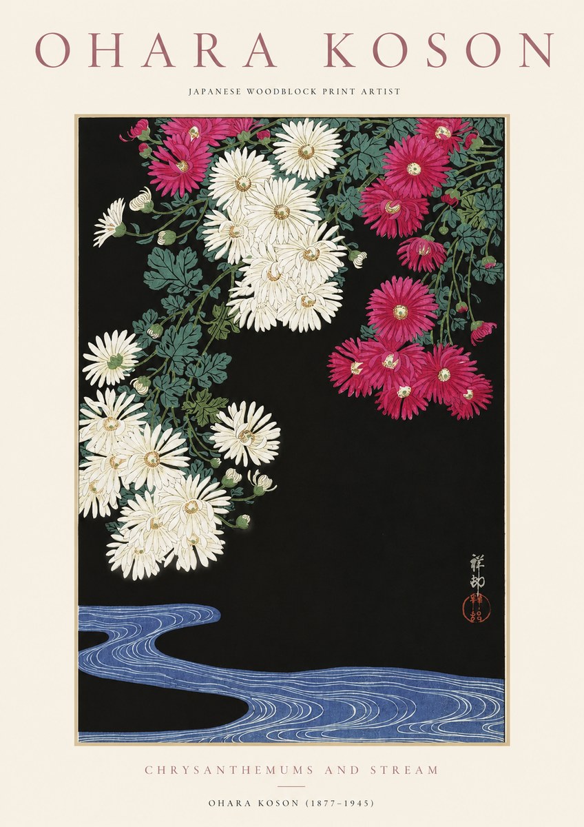 Ohara Koson Chrysanthemums and Stream No1 - Plakat