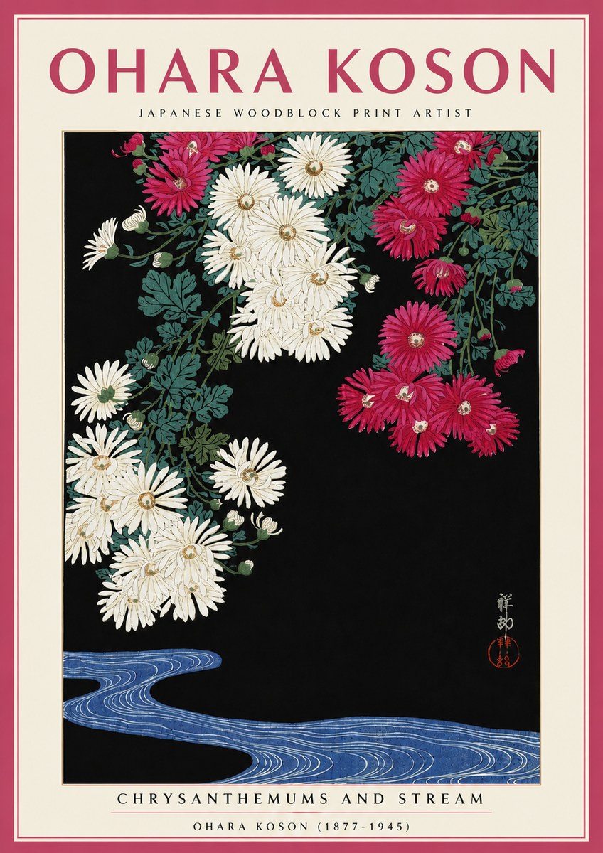 Ohara Koson Chrysanthemums and Stream No5 - Plakat
