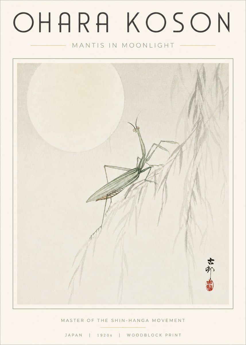 Ohara Koson Mantis in Moonlight No3 - Plakat