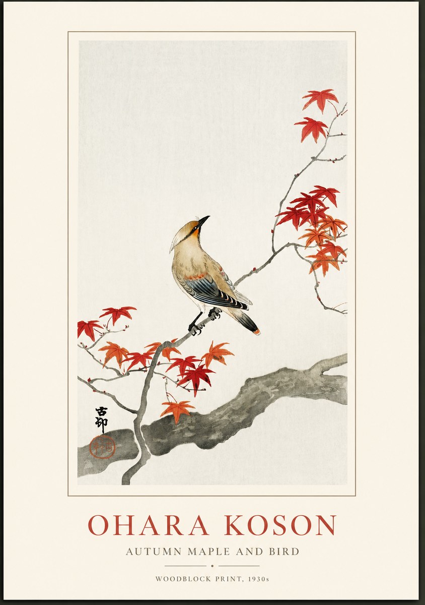 Ohara Koson Autumn Maple and Bird No1 - Plakat