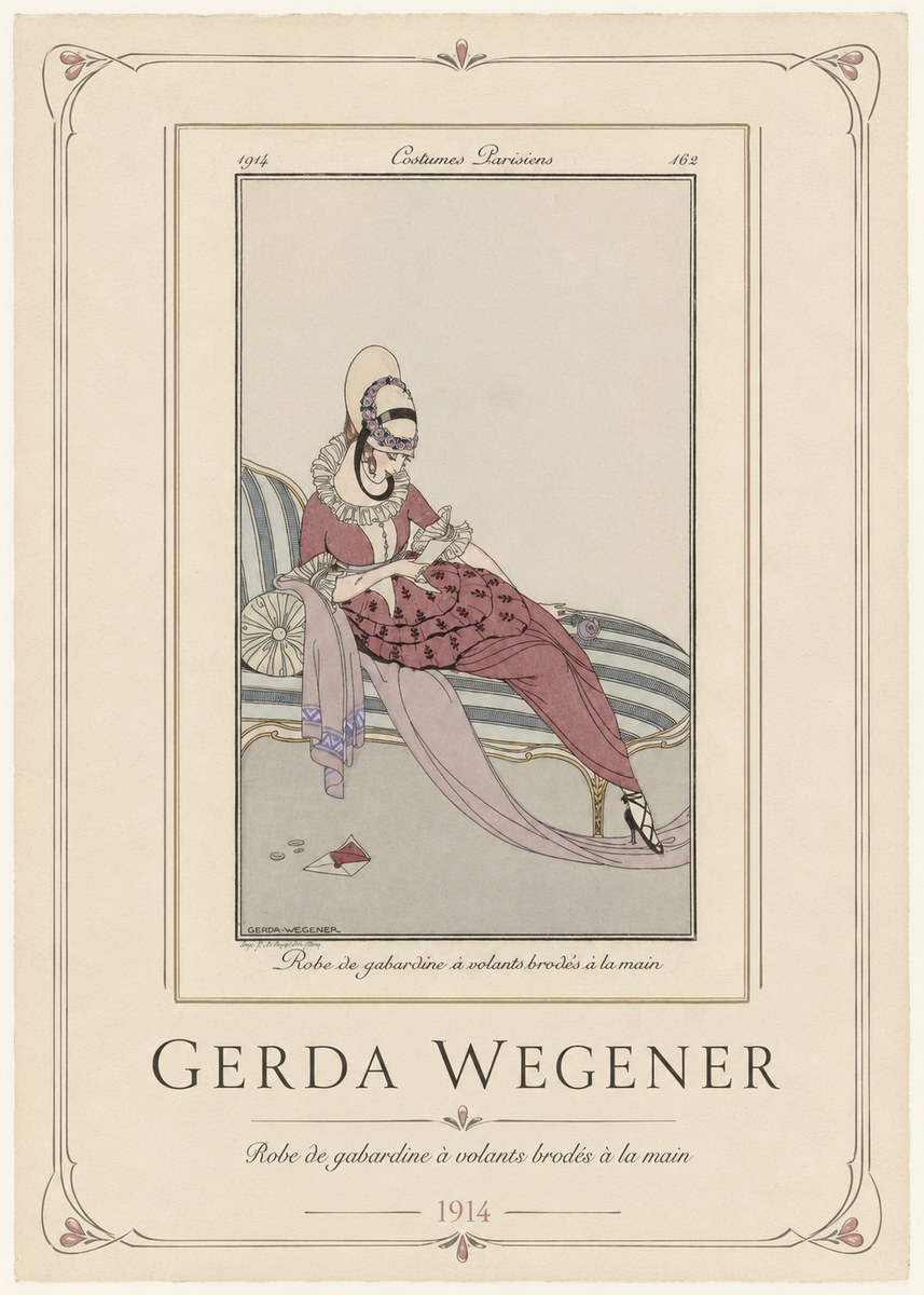 Gerda Wegener Robe De Gabardine À Volants Brodés À La Main I No1 - Plakat