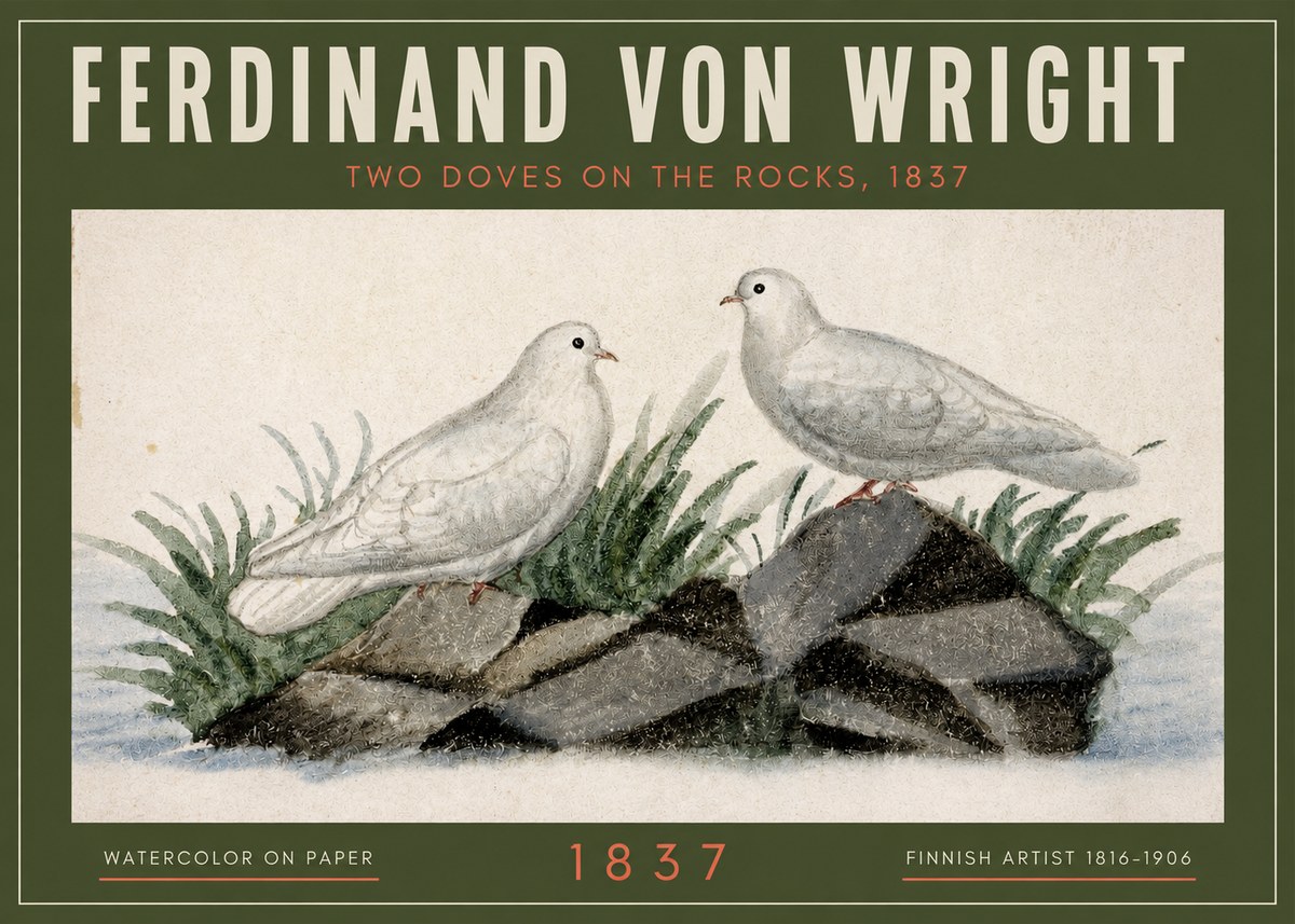 Ferdinand von Wright Two Doves on the Rocks, 1837 No2 - Plakat