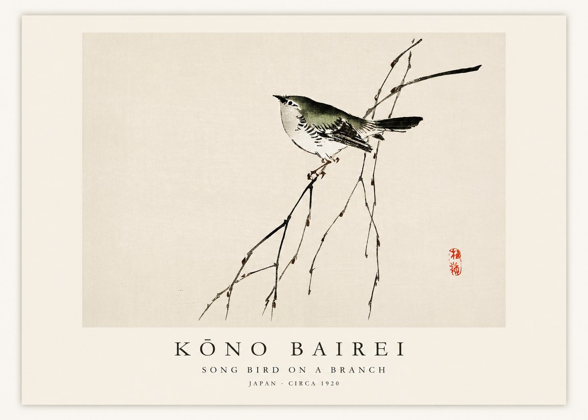 Kōno Bairei Song Bird on a Branch No1 - Plakat