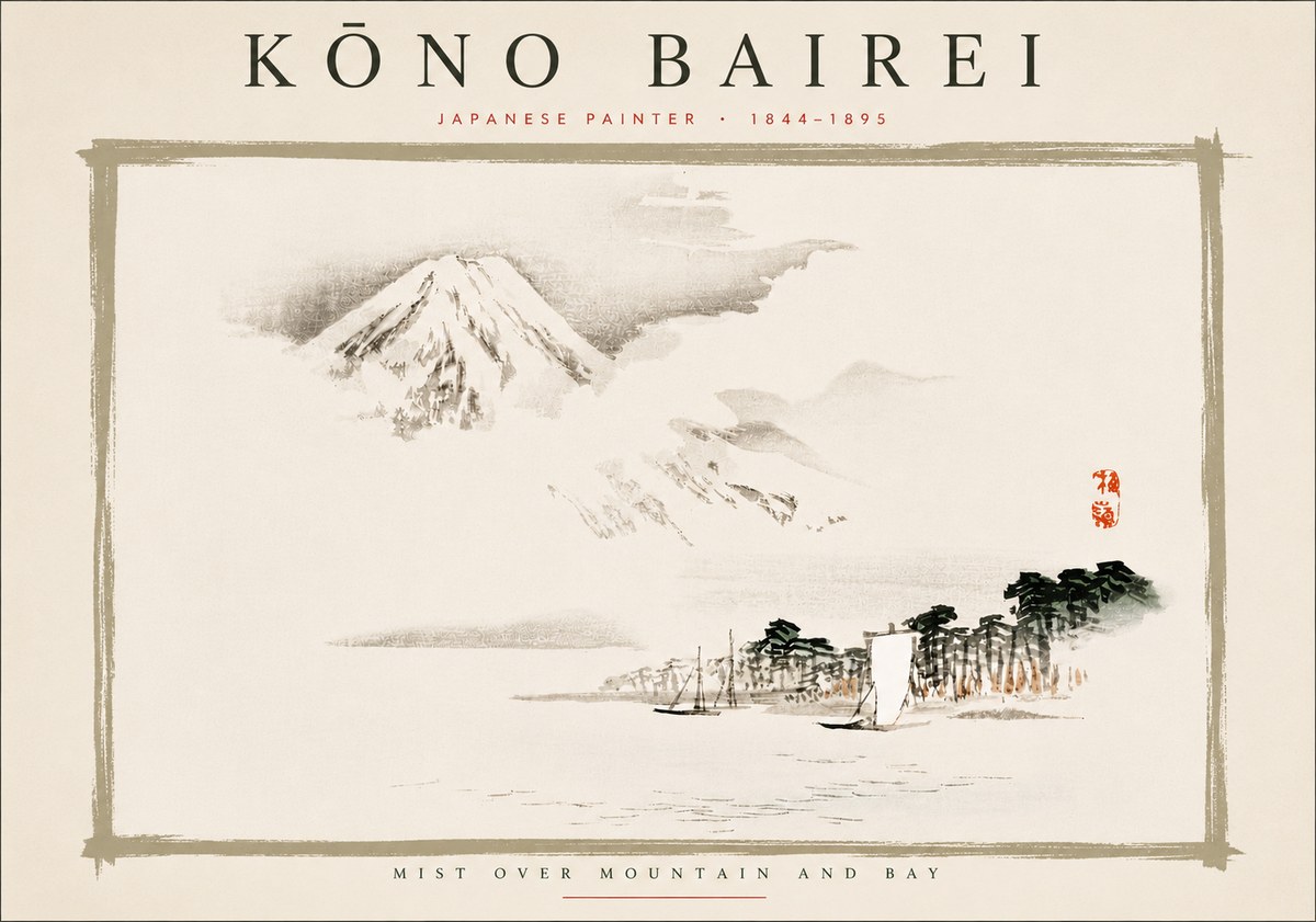 Kōno Bairei Mount Fuji with Boats No6 - Plakat