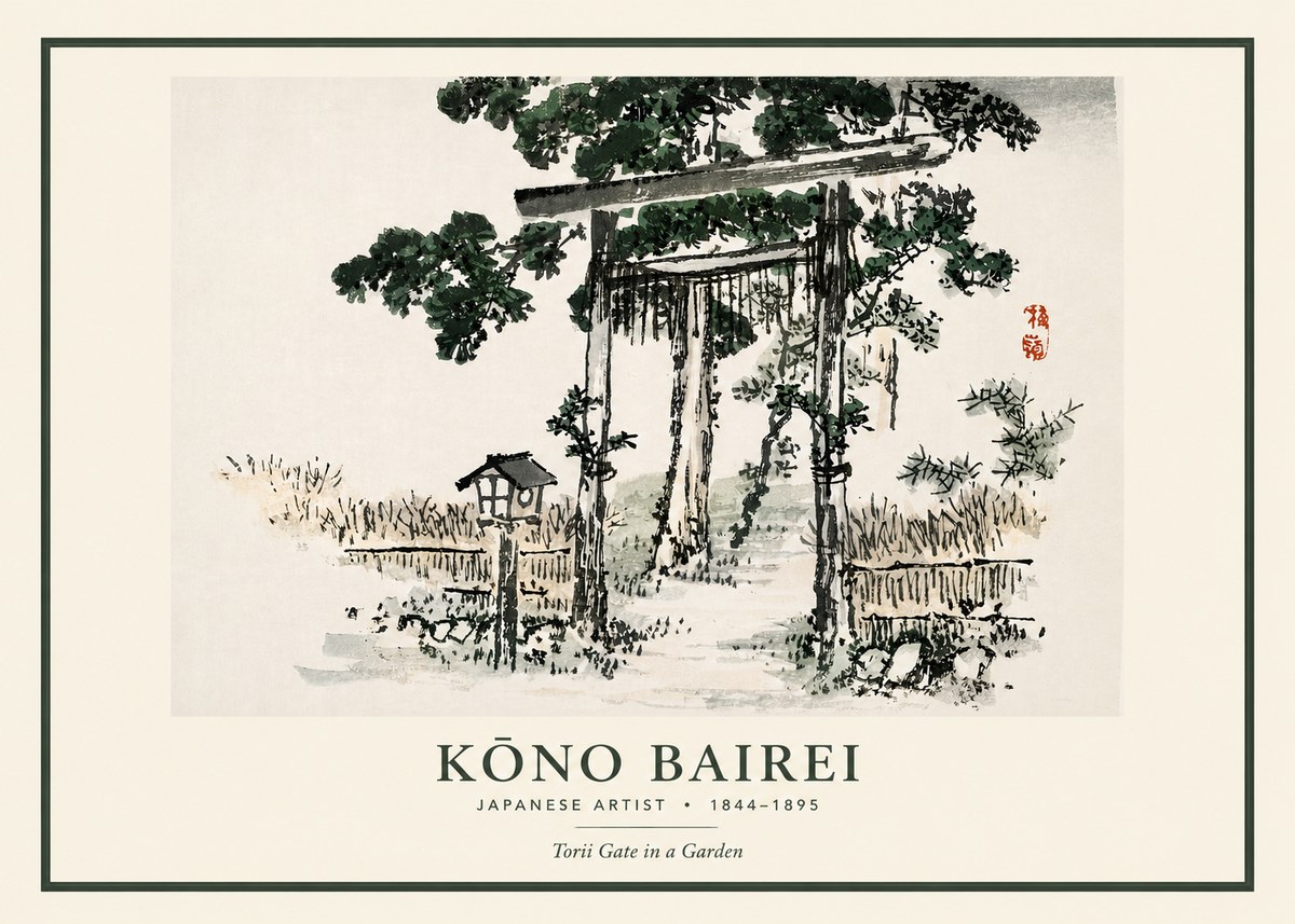 Kōno Bairei Torii Gate in a Garden No3 - Plakat