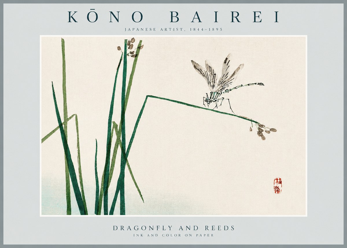 Kōno Bairei Dragonfly and Reeds No2 - Plakat