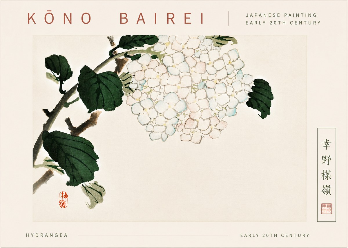 Kōno Bairei Hydrangea No6 - Plakat