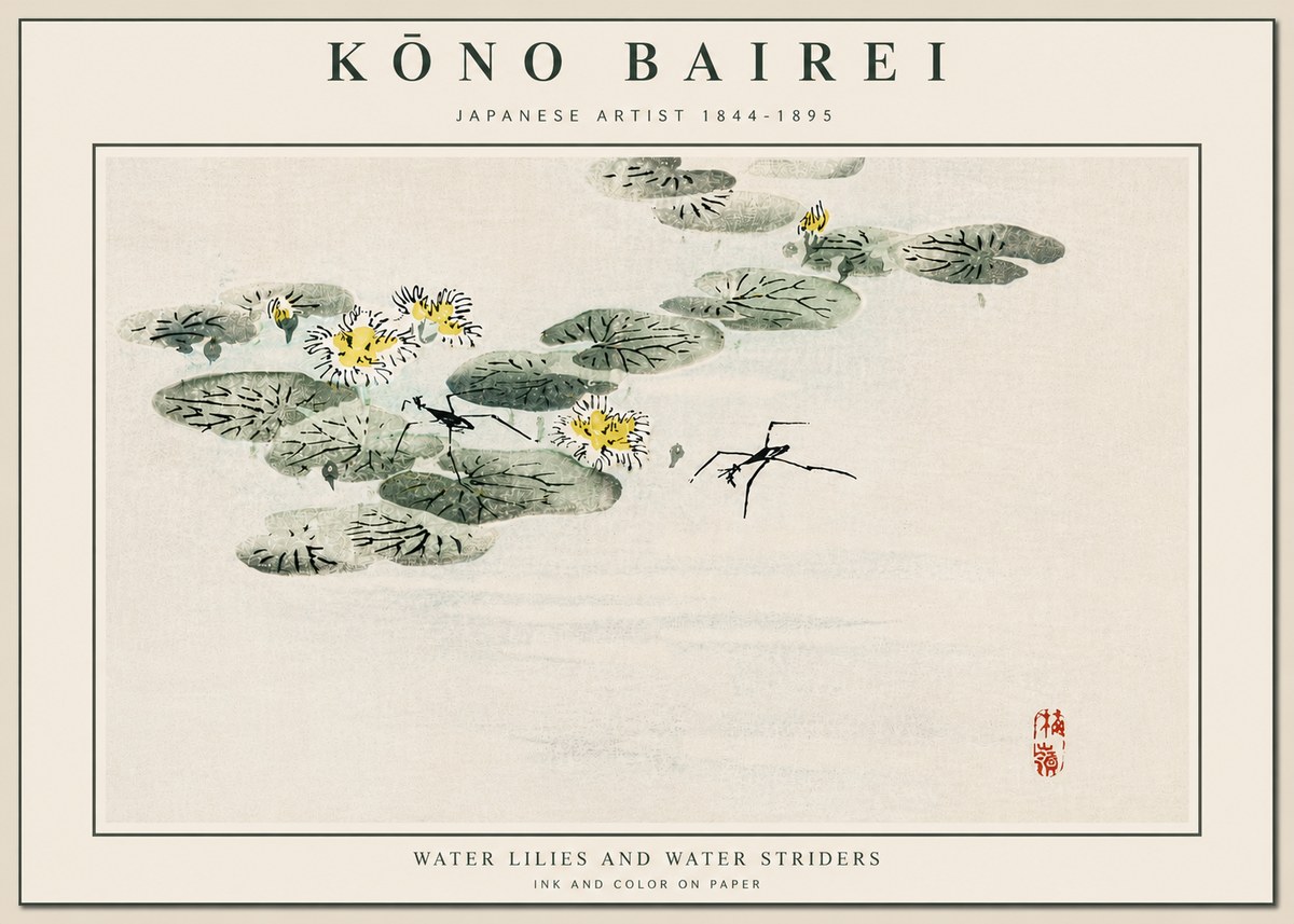 Kōno Bairei Water Lilies and Water Striders No5 - Plakat