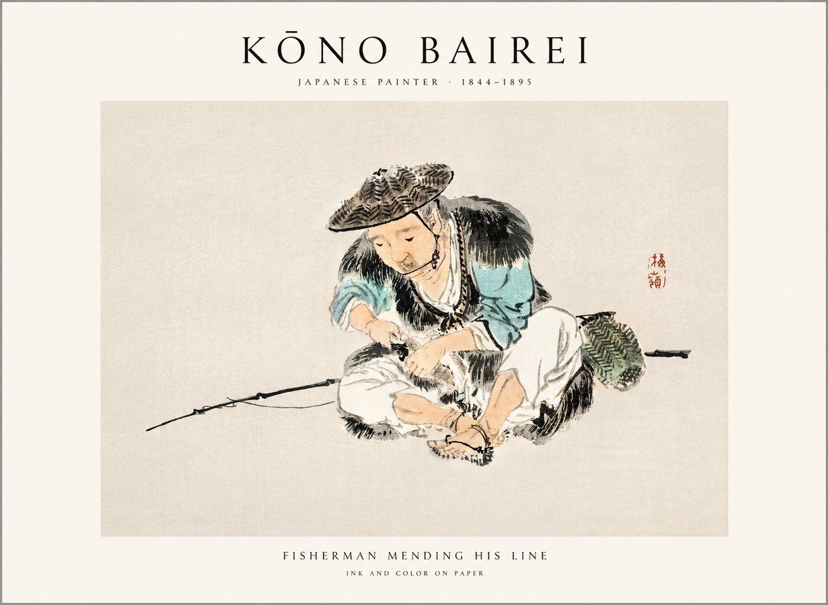 Kōno Bairei Fisherman Mending His Line No1 - Plakat