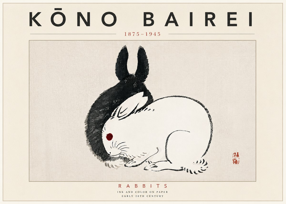 Kōno Bairei Rabbits No6 - Plakat
