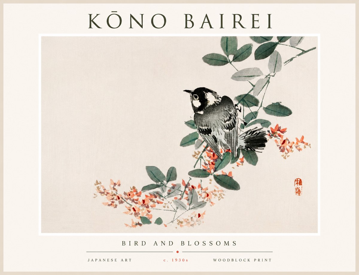 Kōno Bairei Bird and Blossoms No1 - Plakat