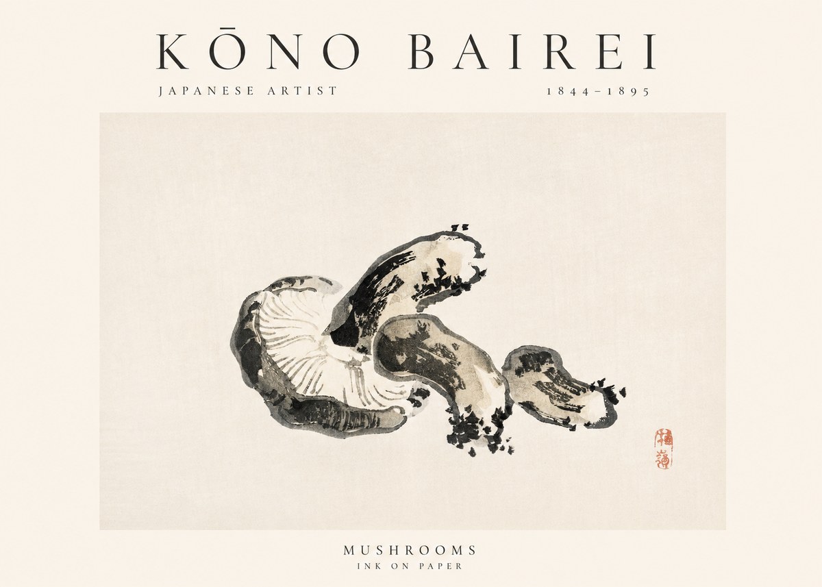 Kōno Bairei Mushrooms No1 - Plakat