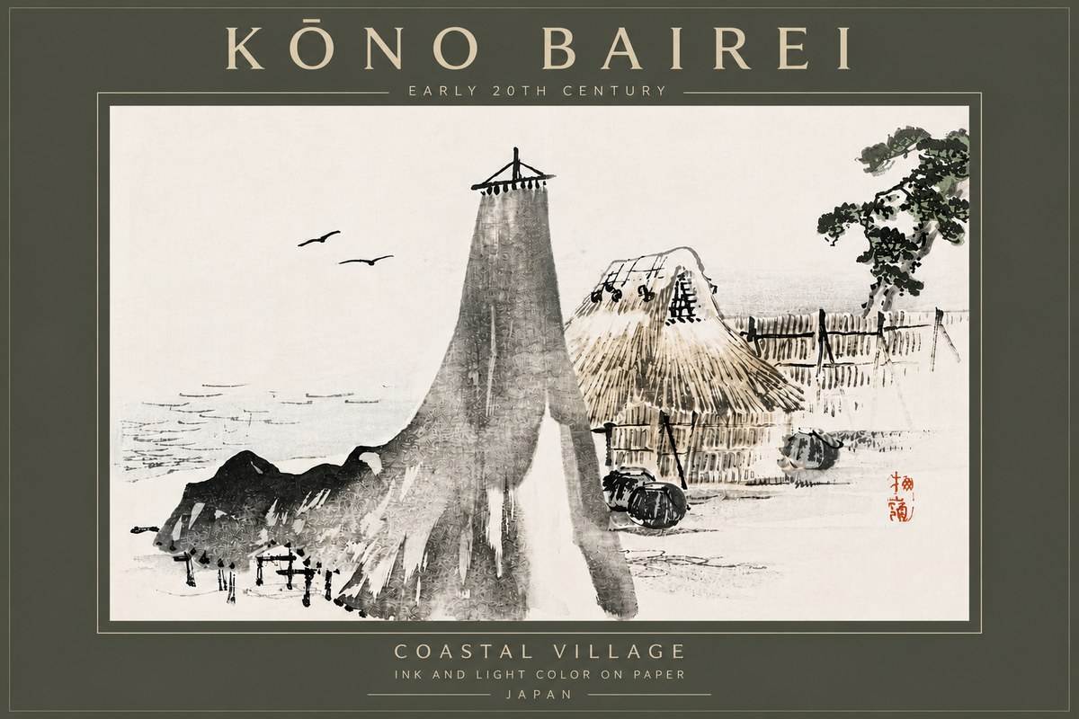 Kōno Bairei Coastal Village No6 - Plakat
