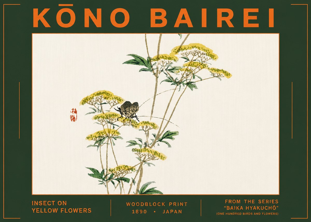 Kōno Bairei Insect on Yellow Flowers No6 - Plakat