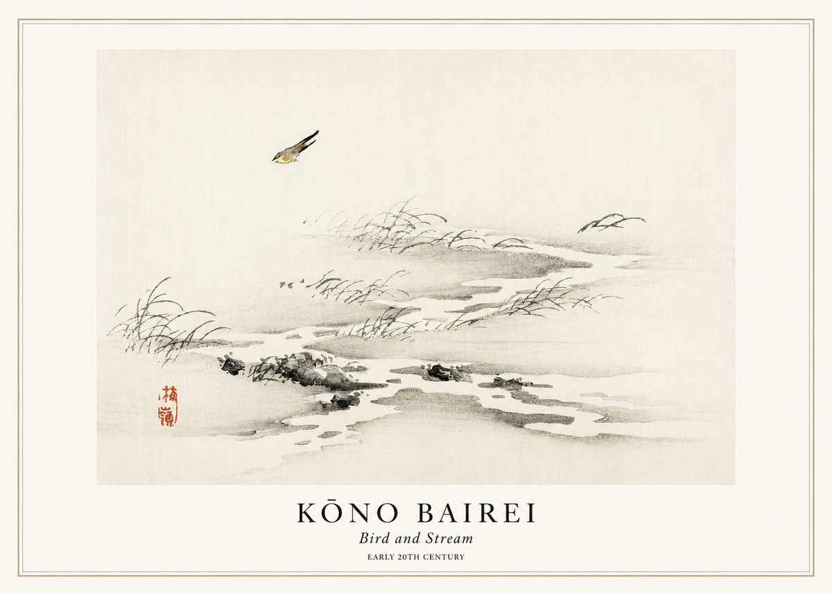 Kōno Bairei Bird and Stream No1 - Plakat