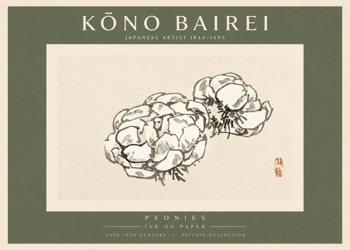 Kōno Bairei Peonies No3 - Plakat
