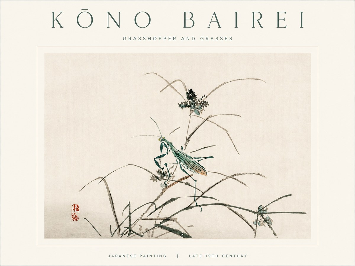 Kōno Bairei Grasshopper and Grasses No1 - Plakat