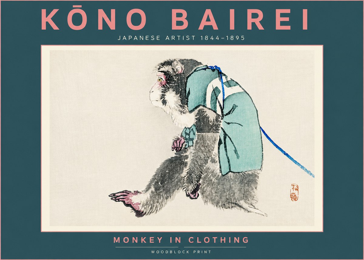 Kōno Bairei Monkey in Clothing No4 - Plakat