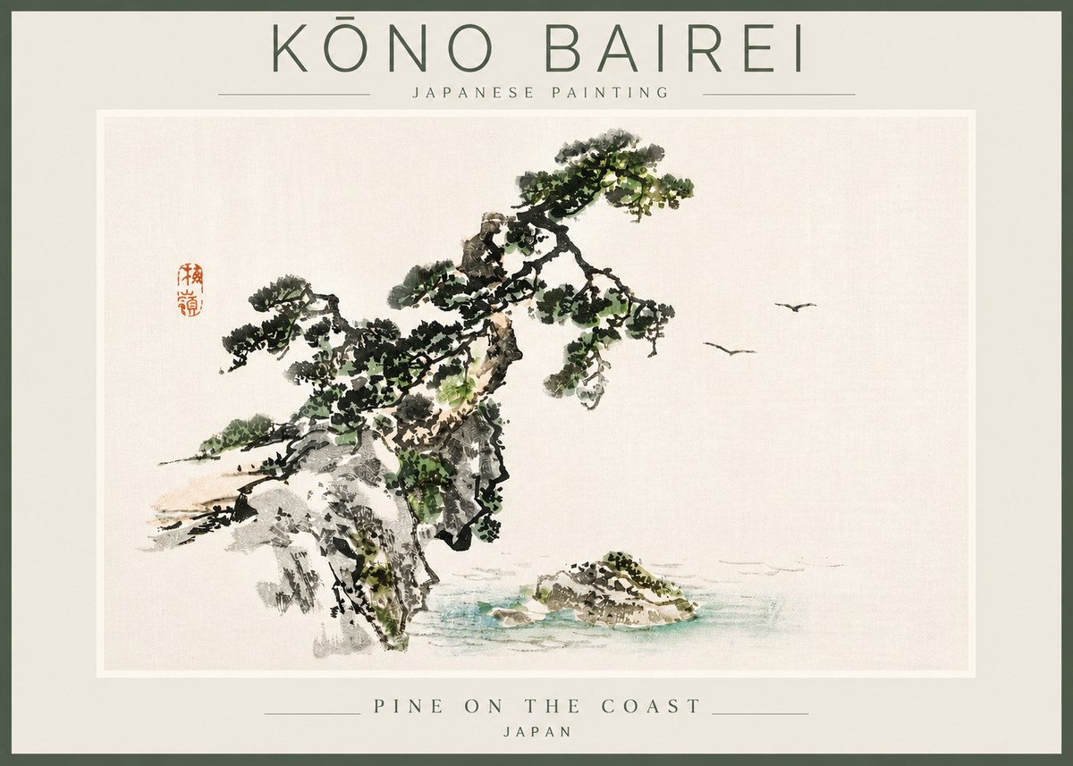 Kōno Bairei Pine on the Coast No3 - Plakat