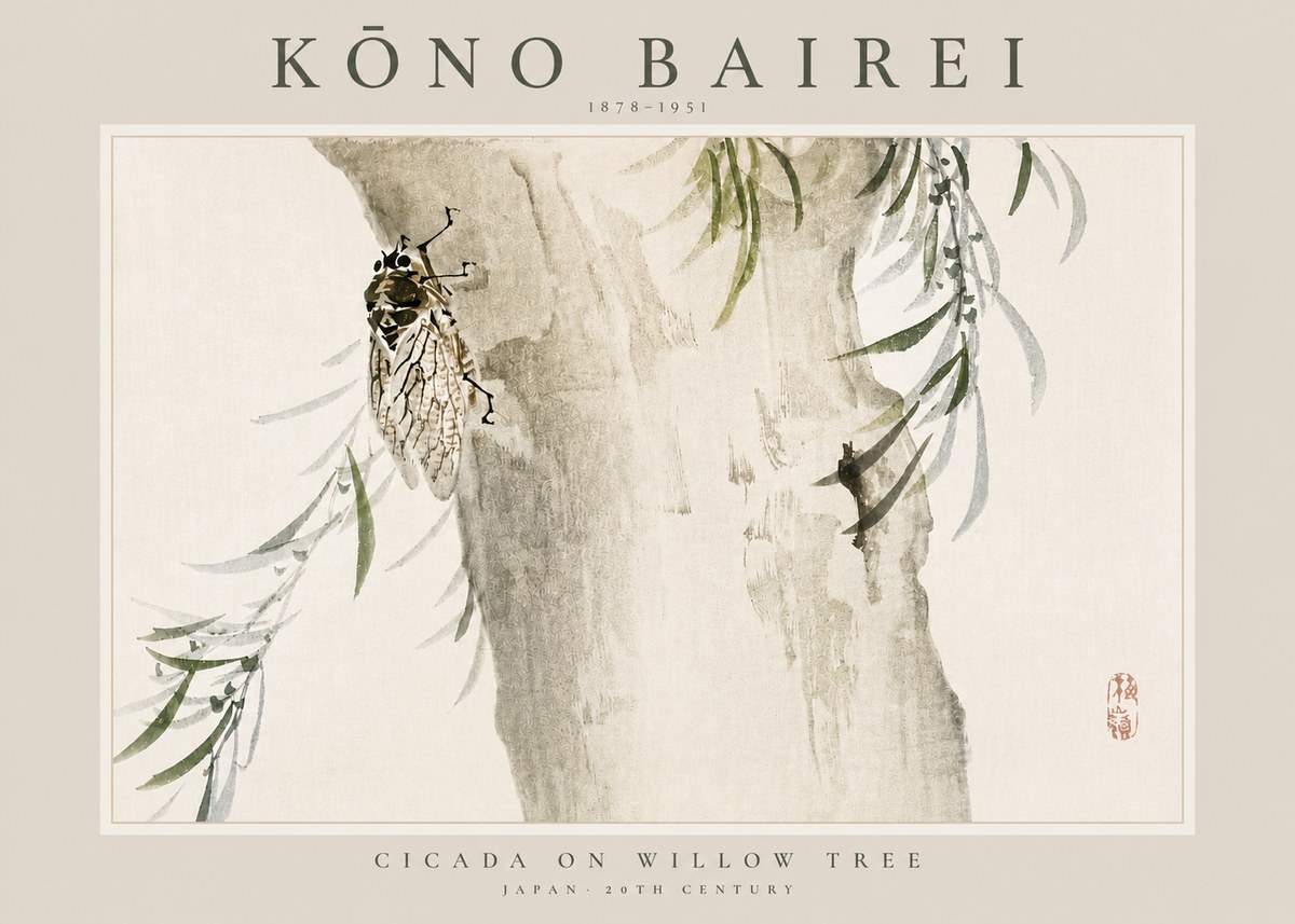 Kōno Bairei Cicada on Willow Tree No3 - Plakat