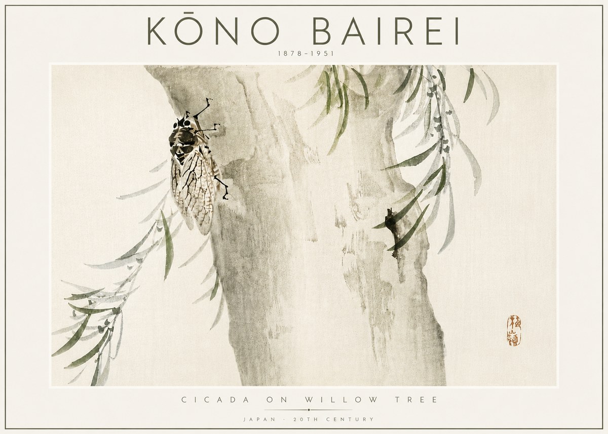 Kōno Bairei Cicada on Willow Tree No4 - Plakat