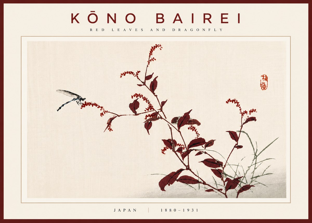 Kōno Bairei Red Leaves and Dragonfly No5 - Plakat