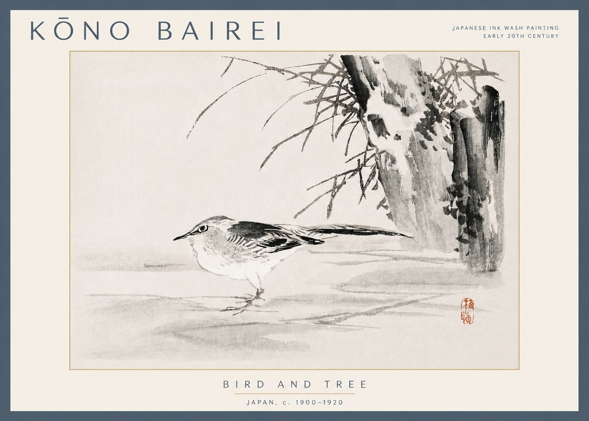 Kōno Bairei Bird and Tree No3 - Plakat