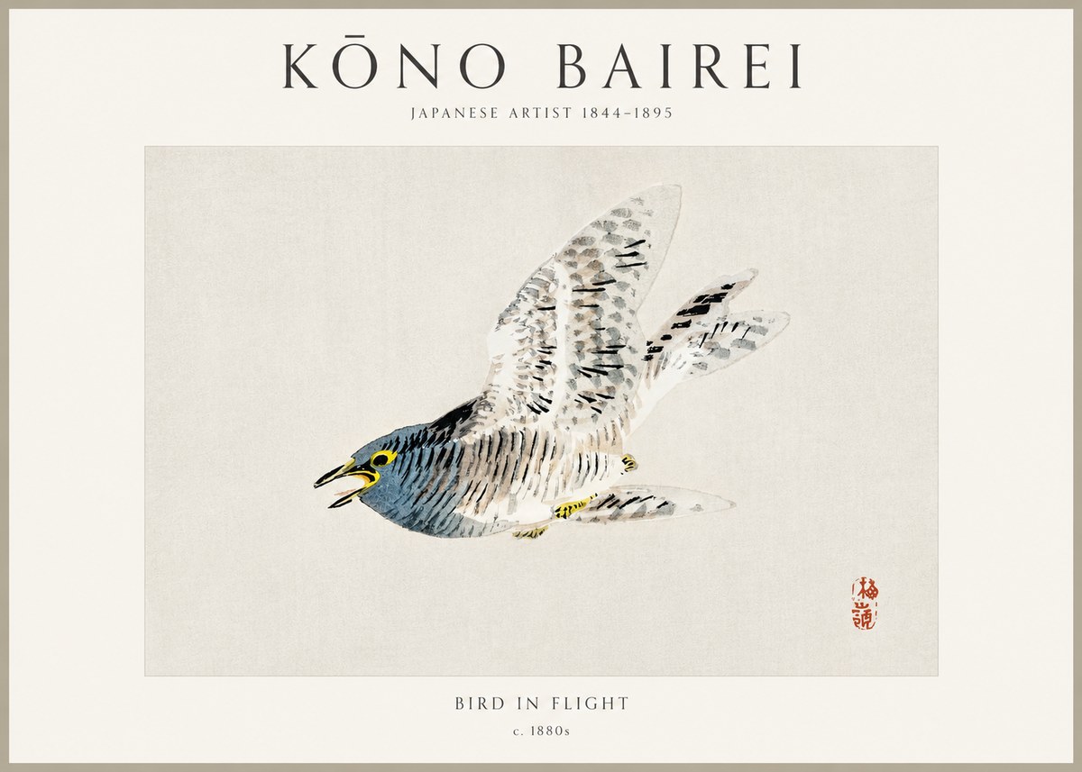 Kōno Bairei Bird in Flight No1 - Plakat