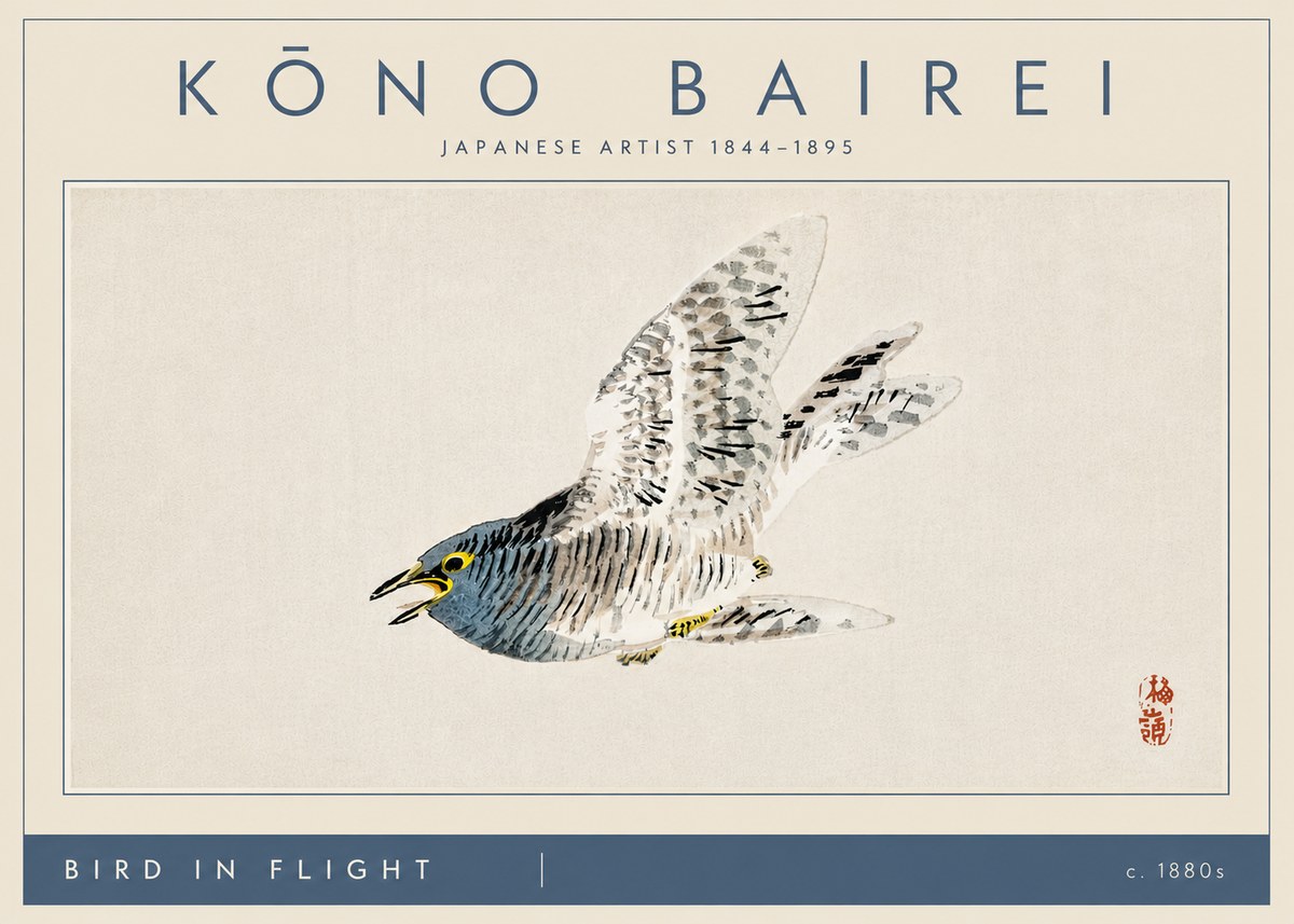 Kōno Bairei Bird in Flight No4 - Plakat