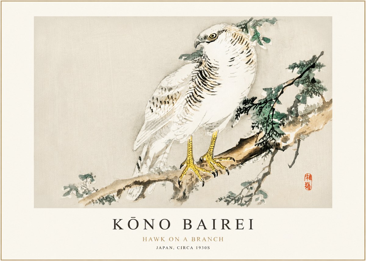 Kōno Bairei Hawk on a Branch No1 - Plakat