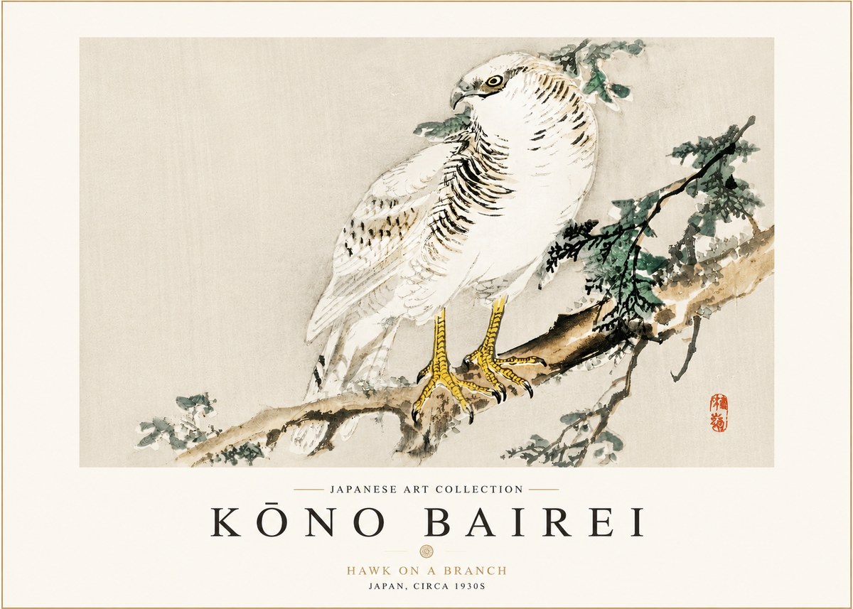 Kōno Bairei Hawk on a Branch No3 - Plakat