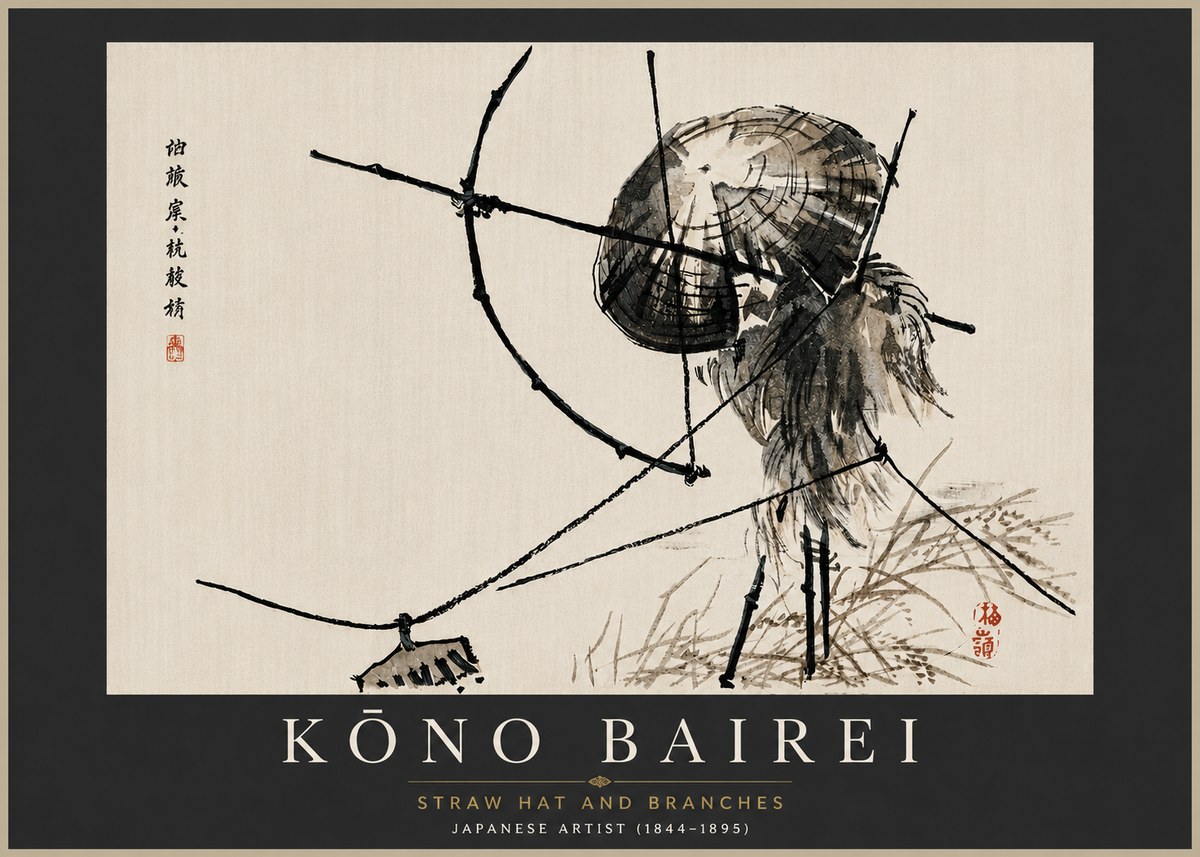 Kōno Bairei Straw Hat and Branches No5 - Plakat