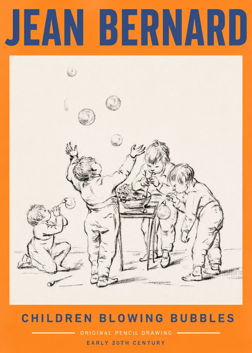Jean Bernard Children Blowing Bubbles No2 - Plakat