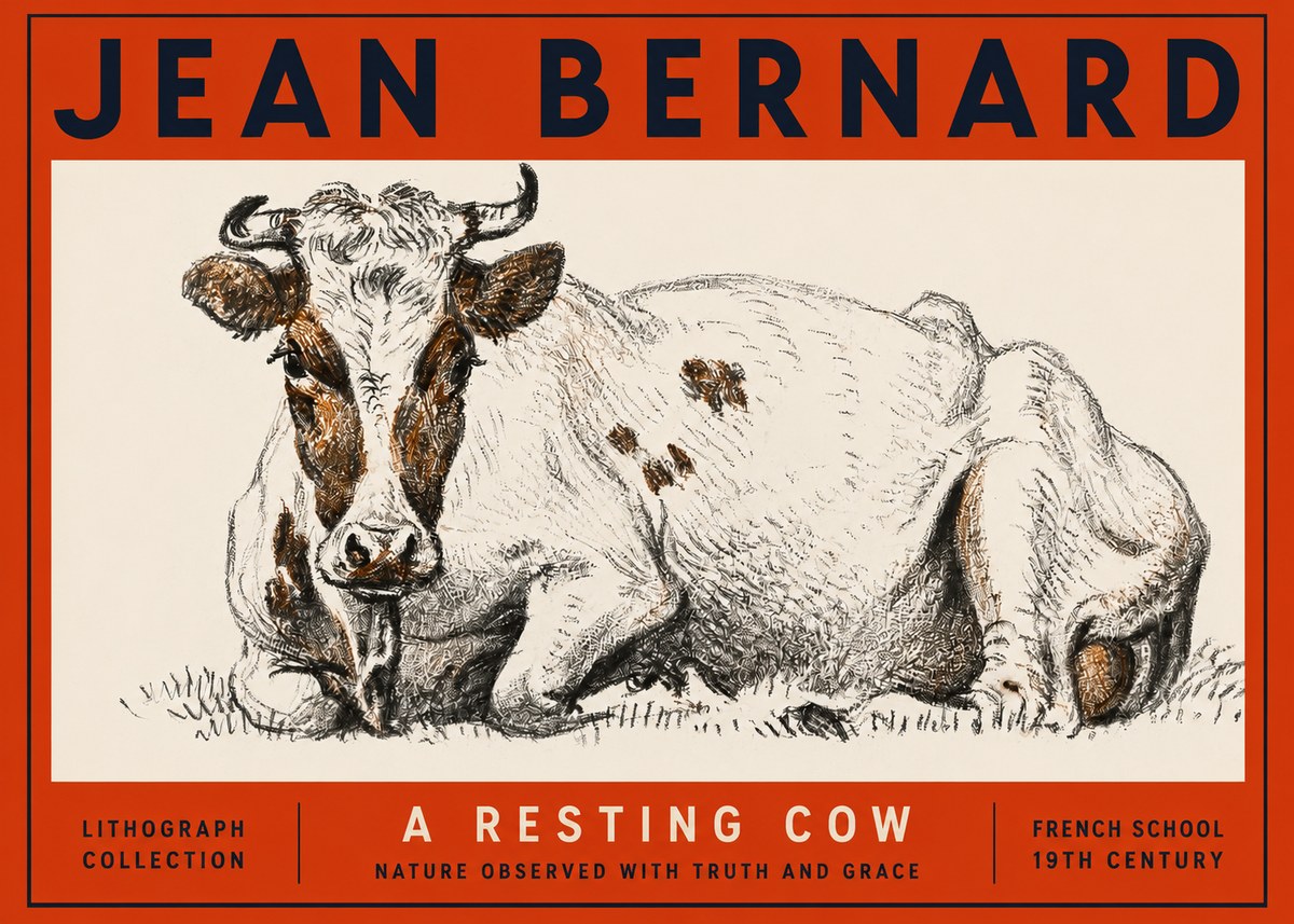 Jean Bernard Study of a Resting Cow III No3 - Plakat