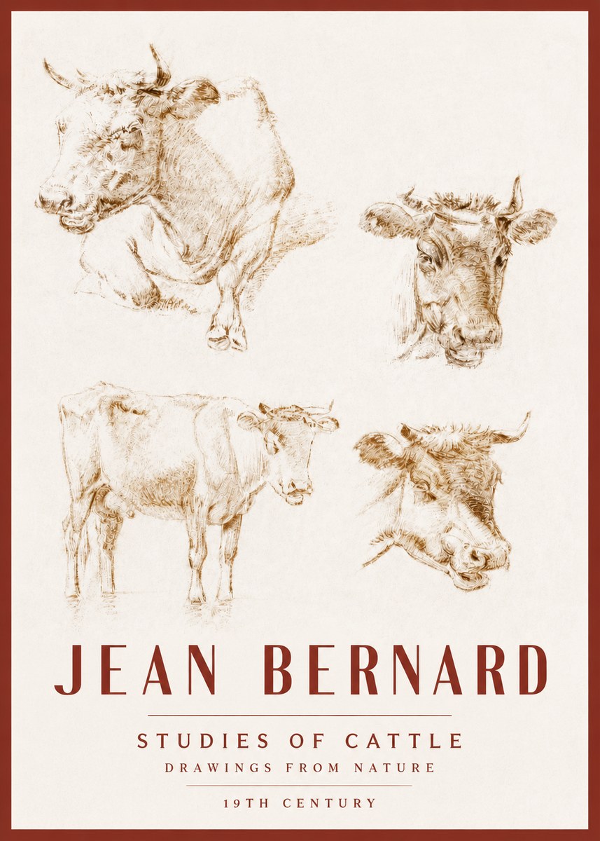 Jean Bernard Studies of Cattle II No3 - Plakat