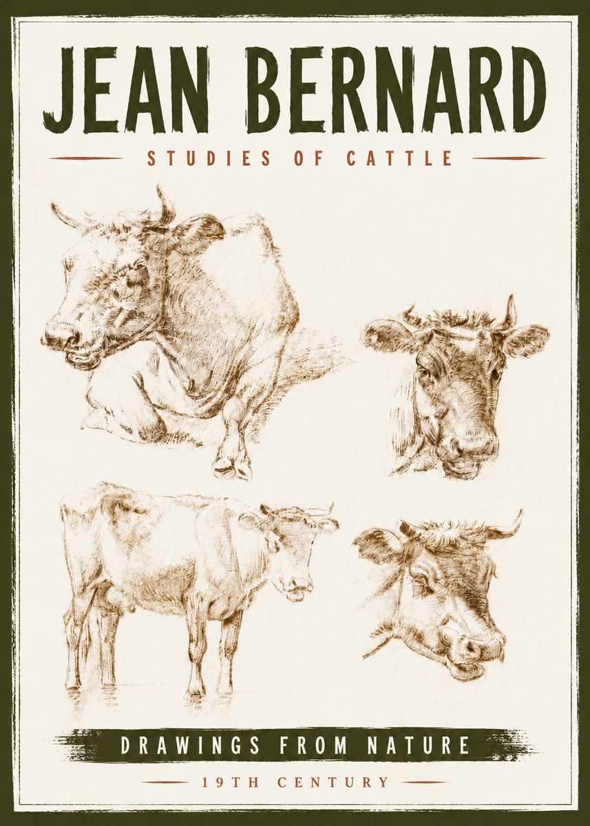 Jean Bernard Studies of Cattle II No6 - Plakat