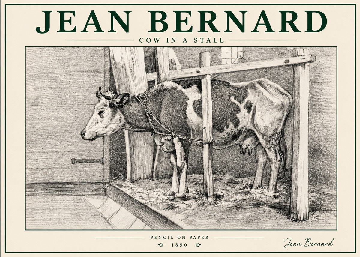 Jean Bernard Cow in a Stall No6 - Plakat
