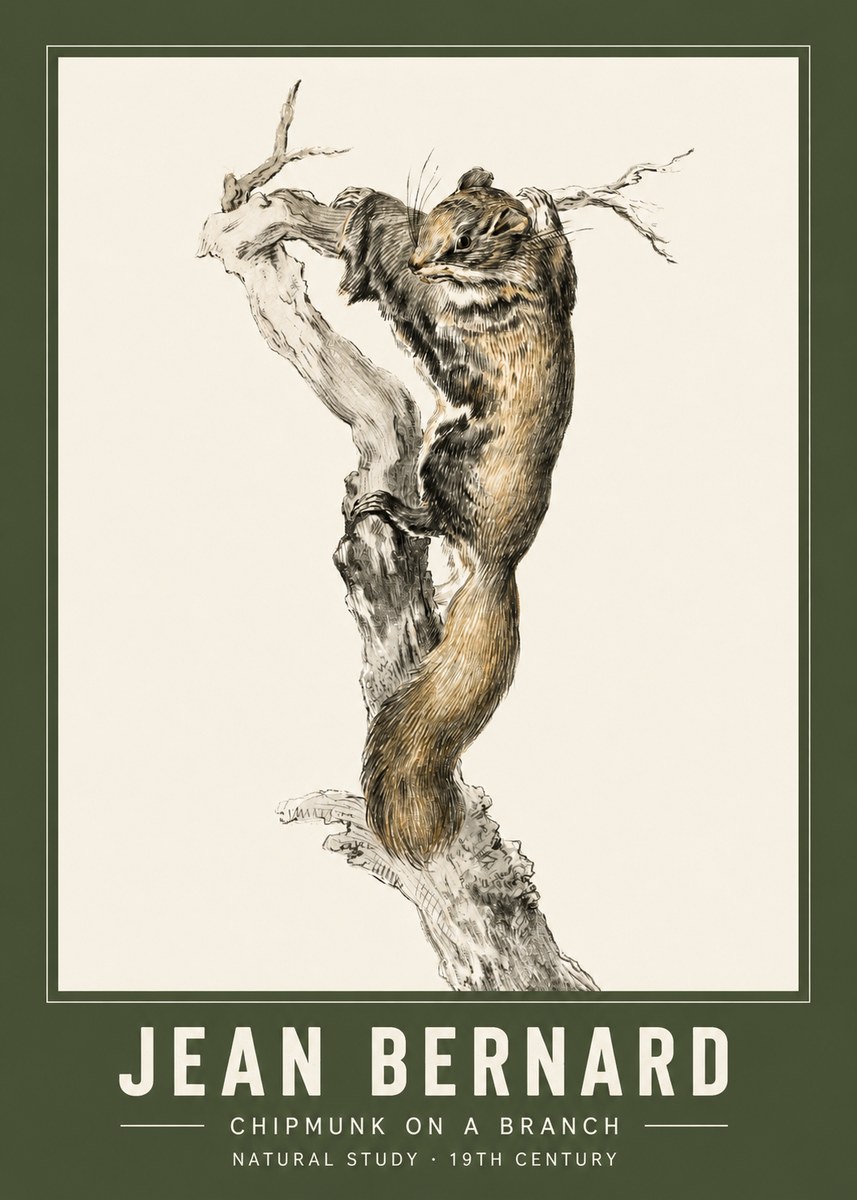 Jean Bernard Study of a Squirrel Climbing a Branch No3 - Plakat