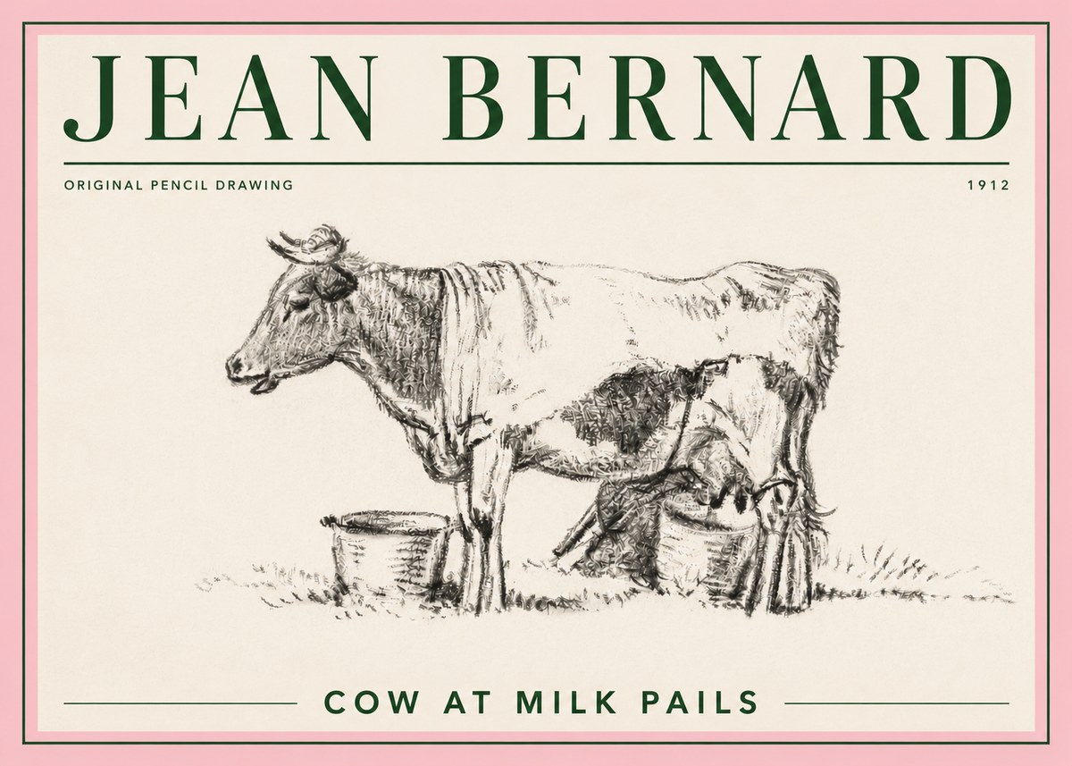 Jean Bernard Cow at Milk Pails No4 - Plakat