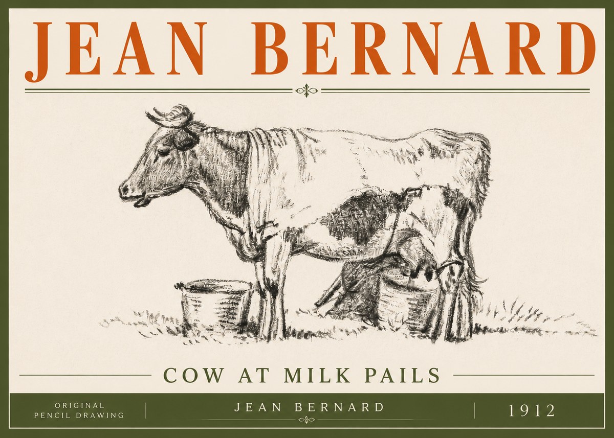 Jean Bernard Cow at Milk Pails No6 - Plakat