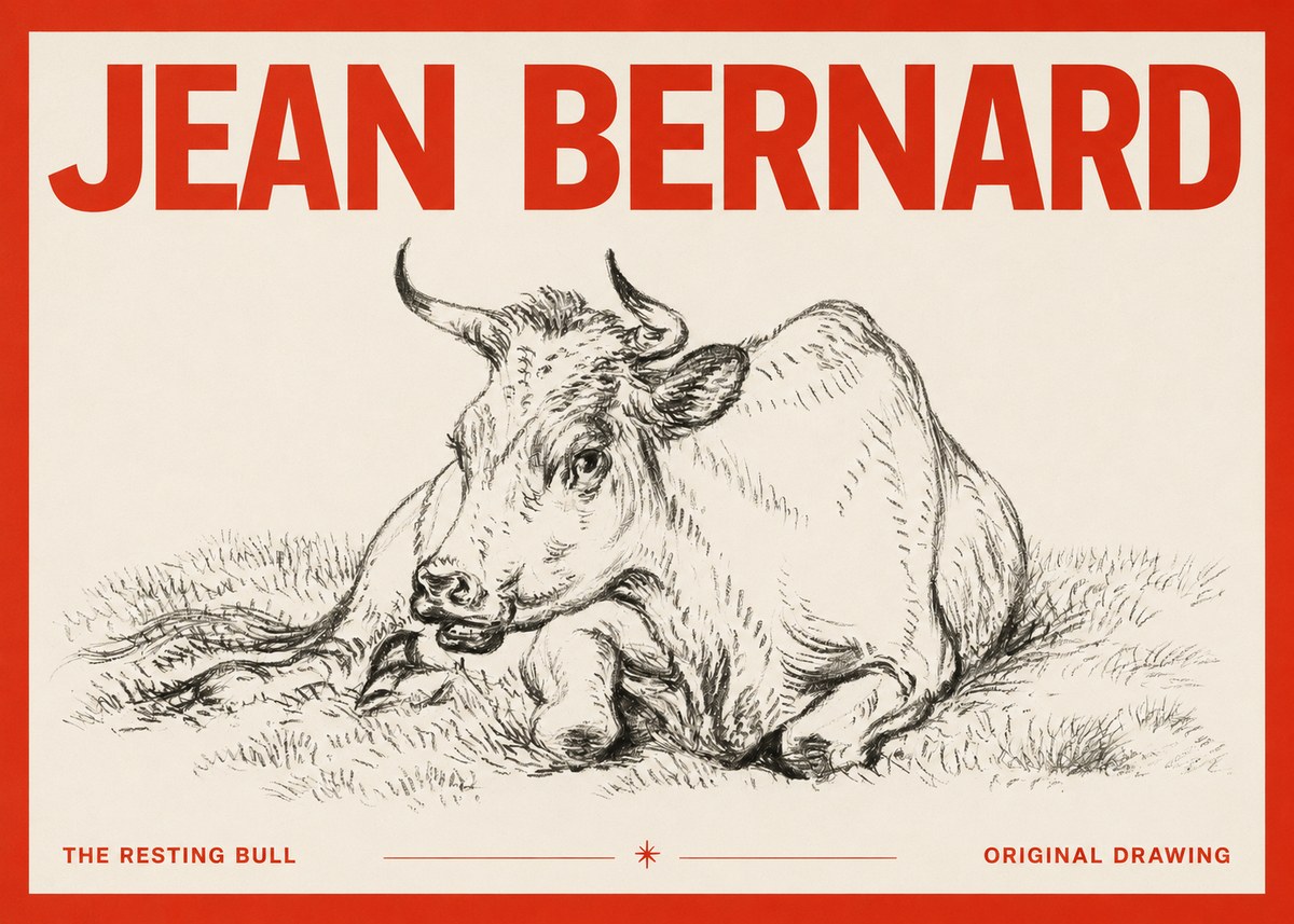 Jean Bernard Study of a Cow, Resting No4 - Plakat
