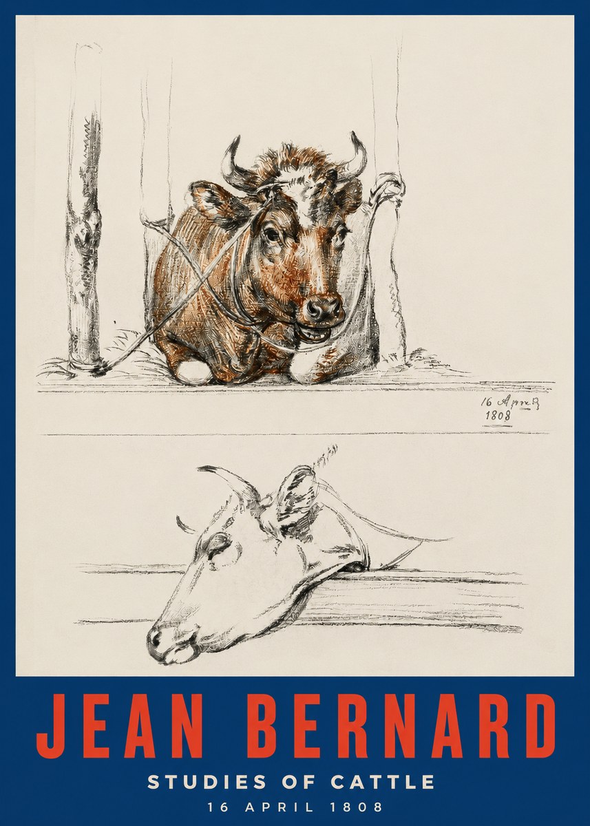 Jean Bernard Studies of Cattle III No3 - Plakat