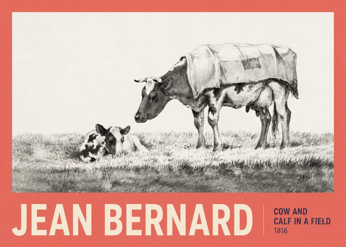 Jean Bernard Cow and Calf in a Field No2 - Plakat