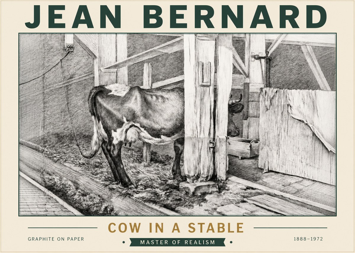 Jean Bernard Cow in a Stable No5 - Plakat
